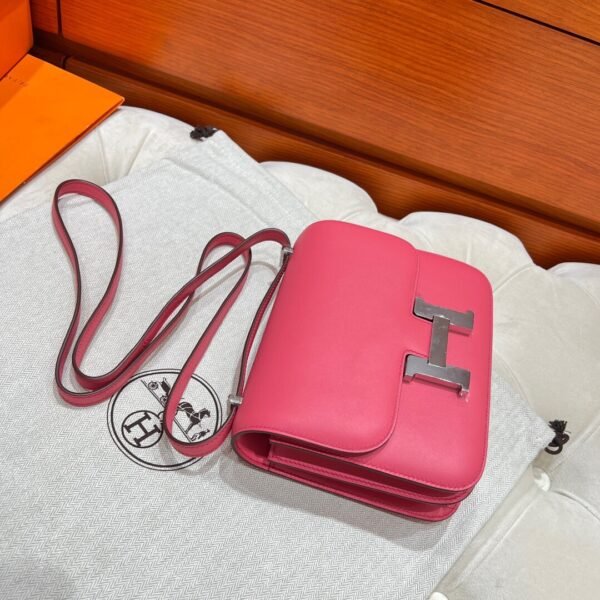 U5 Rose Lipstick Constance 19CM Swift Leather Silver Hardware Full Handmade