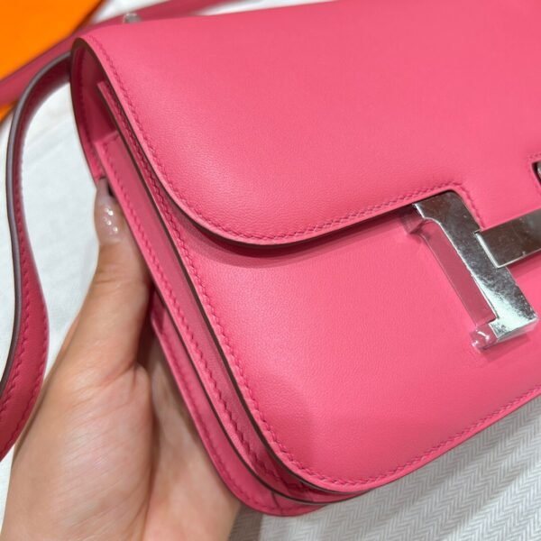 U5 Rose Lipstick Constance 19CM Swift Leather Silver Hardware Full Handmade