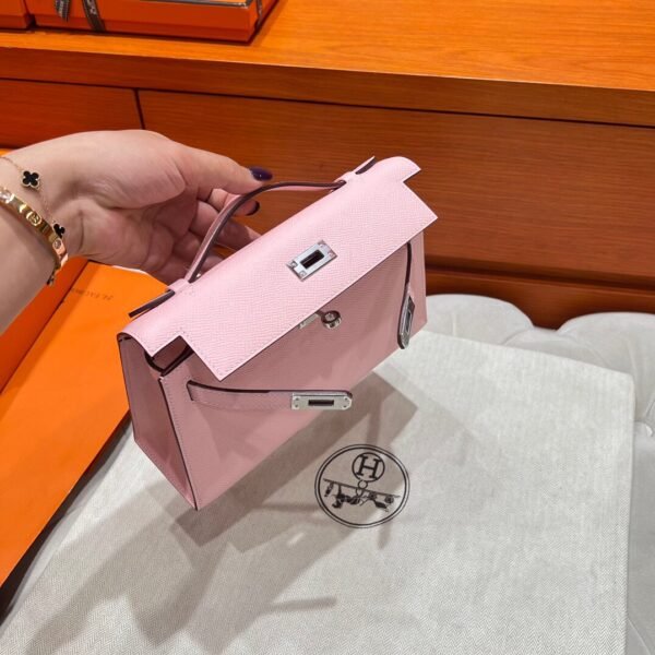 3Q Rose Sakura Kelly Pochette Swift Leather Silver Hardware Full Handmade