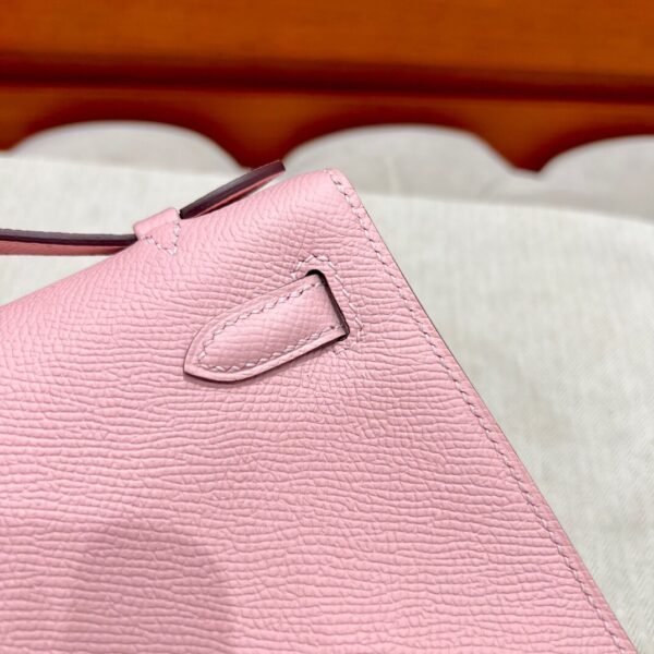 3Q Rose Sakura Kelly Pochette Swift Leather Silver Hardware Full Handmade