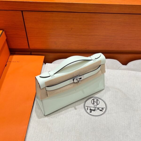OS Vert Fizz Kelly Pochette Swift Leather Silver Hardware Full Handmade