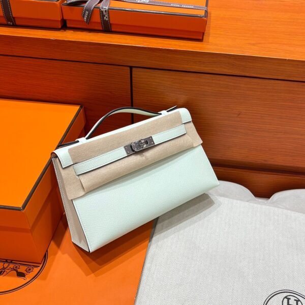 OS Vert Fizz Kelly Pochette Swift Leather Silver Hardware Full Handmade