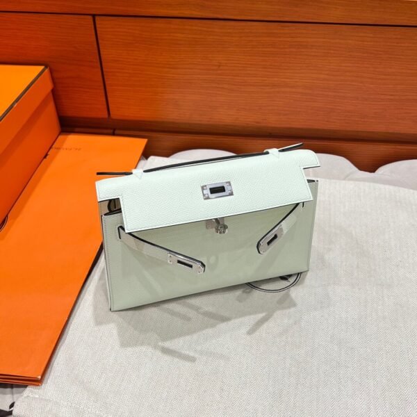 OS Vert Fizz Kelly Pochette Swift Leather Silver Hardware Full Handmade