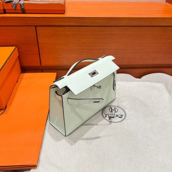 OS Vert Fizz Kelly Pochette Swift Leather Silver Hardware Full Handmade