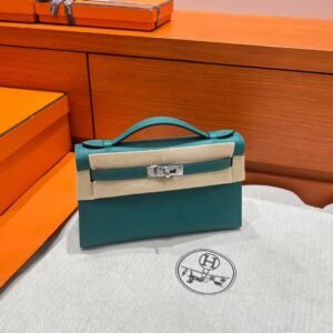 Z6 Malachite Kelly Pochette Epsom Leather Silver Hardware Full Handmade