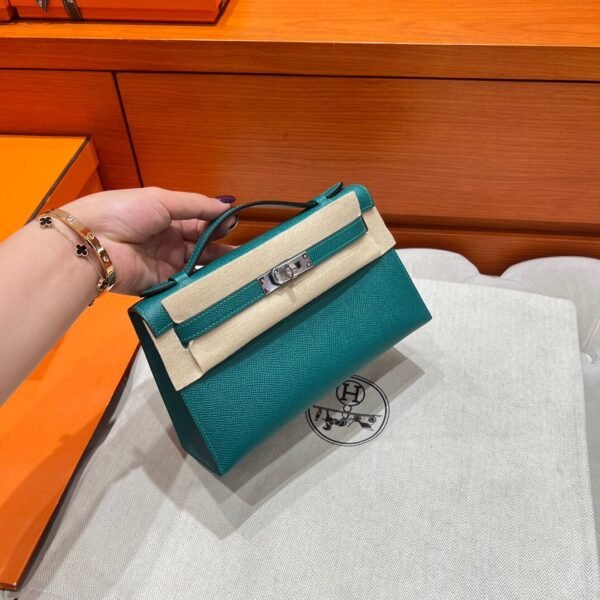 Z6 Malachite Kelly Pochette Epsom Leather Silver Hardware Full Handmade