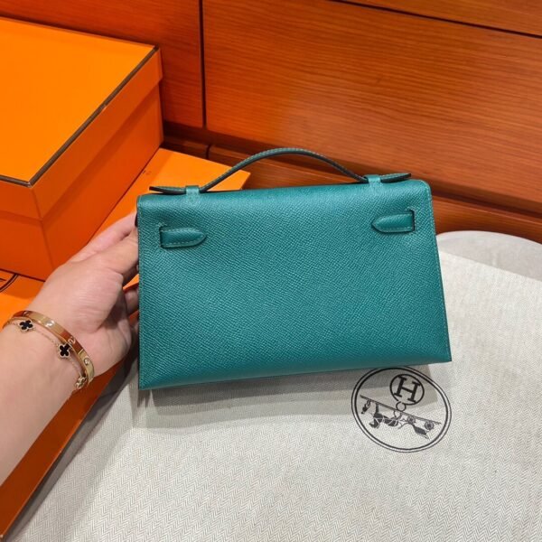 Z6 Malachite Kelly Pochette Epsom Leather Silver Hardware Full Handmade