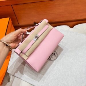 3Q Rose Sakura Kelly Pochette Swift Leather Silver Hardware Full Handmade
