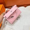3Q Rose Sakura Kelly Pochette Swift Leather Silver Hardware Full Handmade