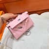 3Q Rose Sakura Kelly Pochette Swift Leather Silver Hardware Full Handmade