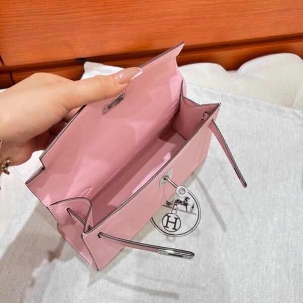 3Q Rose Sakura Kelly Pochette Swift Leather Silver Hardware Full Handmade