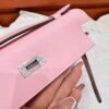 3Q Rose Sakura Kelly Pochette Swift Leather Silver Hardware Full Handmade