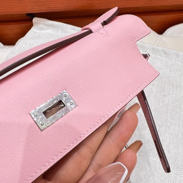 3Q Rose Sakura Kelly Pochette Swift Leather Silver Hardware Full Handmade
