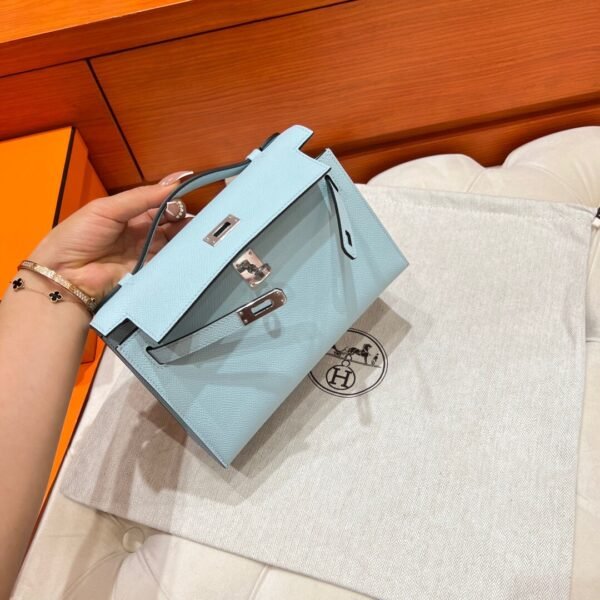 U2 Zephyr Blue Kelly Pochette Epsom Leather Silver Hardware Full Handmade
