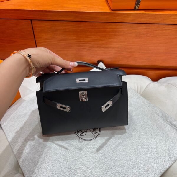 CK89 Nior/Black Kelly Pochette Swift Leather Silver Hardware Full Handmade
