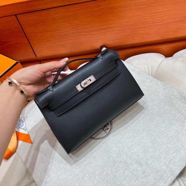 CK89 Nior/Black Kelly Pochette Swift Leather Silver Hardware Full Handmade
