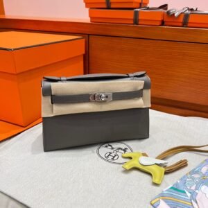 8F Etain Kelly Pochette Epsom Leather Silver Hardware Full Handmade