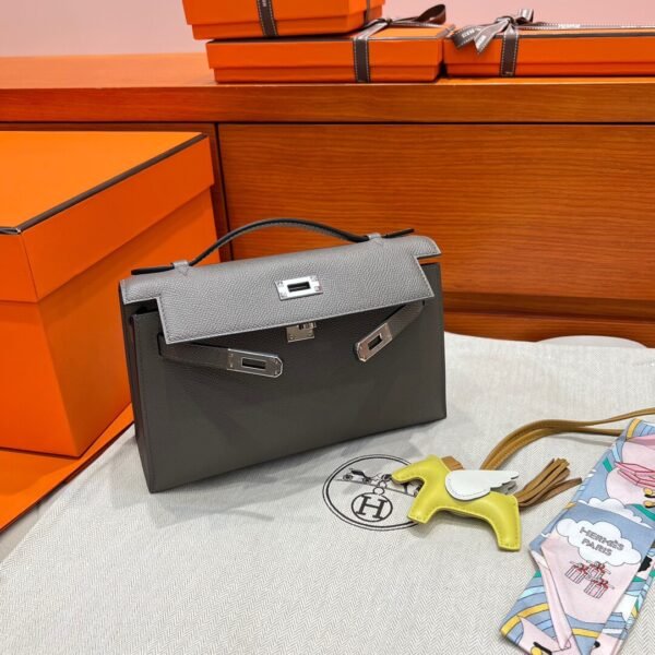 8F Etain Kelly Pochette Epsom Leather Silver Hardware Full Handmade