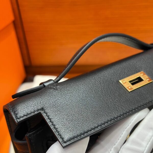 CK89 Black Kelly Pochette Swift Leather Gold Hardware Full Handmade