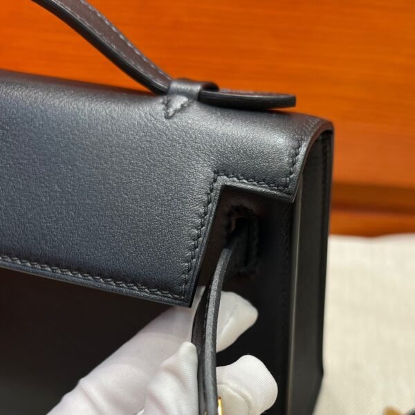 CK89 Black Kelly Pochette Swift Leather Gold Hardware Full Handmade