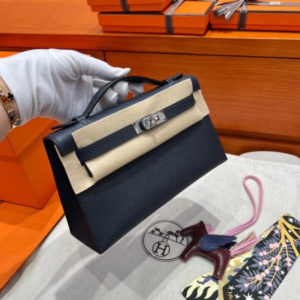 2Z Blue Nuit Kelly Pochette Epsom Leather Silver Hardware Full Handmade