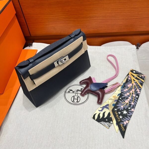 2Z Blue Nuit Kelly Pochette Epsom Leather Silver Hardware Full Handmade