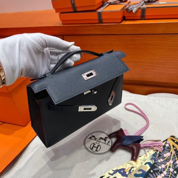 2Z Blue Nuit Kelly Pochette Epsom Leather Silver Hardware Full Handmade