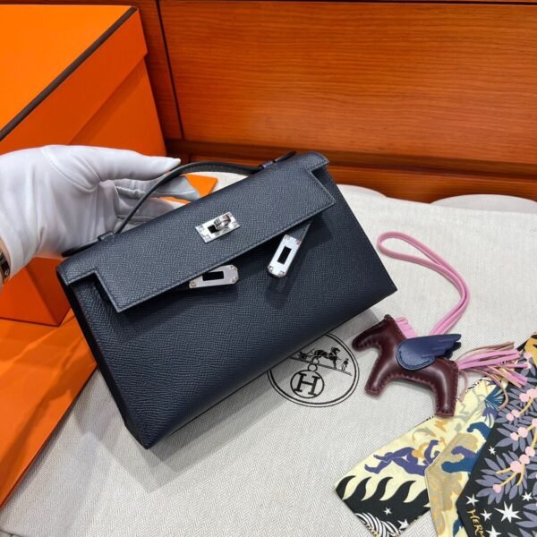 2Z Blue Nuit Kelly Pochette Epsom Leather Silver Hardware Full Handmade