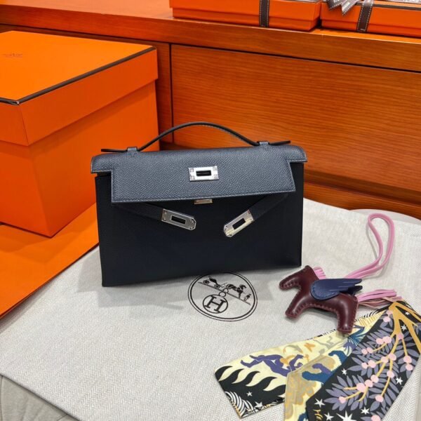 2Z Blue Nuit Kelly Pochette Epsom Leather Silver Hardware Full Handmade