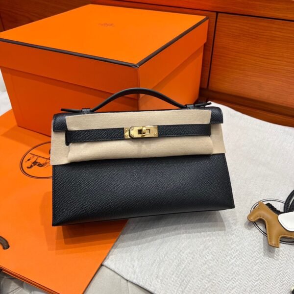CK89 Black Kelly Pochette Epsom Leather Gold Hardware Full Handmade