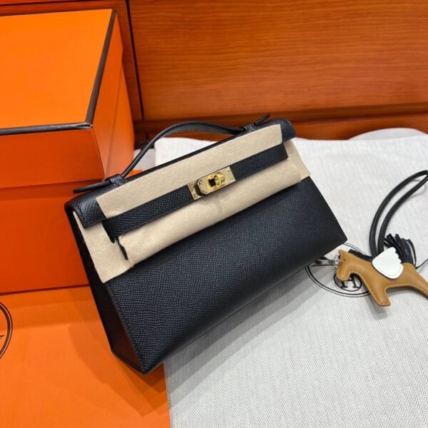 CK89 Black Kelly Pochette Epsom Leather Gold Hardware Full Handmade