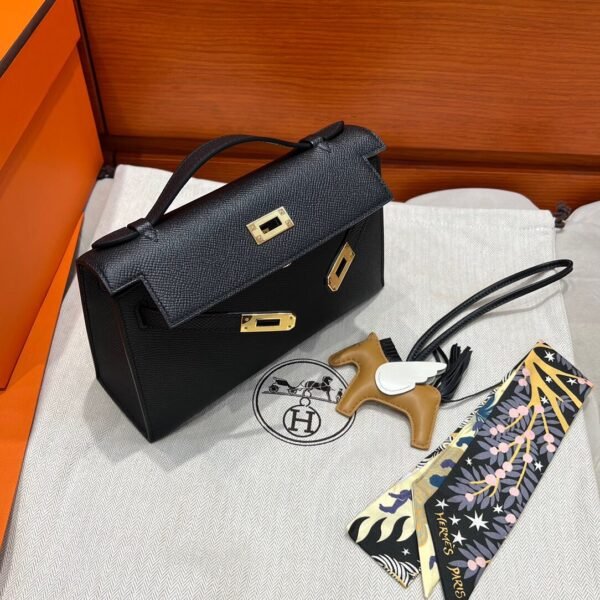 CK89 Black Kelly Pochette Epsom Leather Gold Hardware Full Handmade
