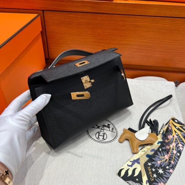 CK89 Black Kelly Pochette Epsom Leather Gold Hardware Full Handmade