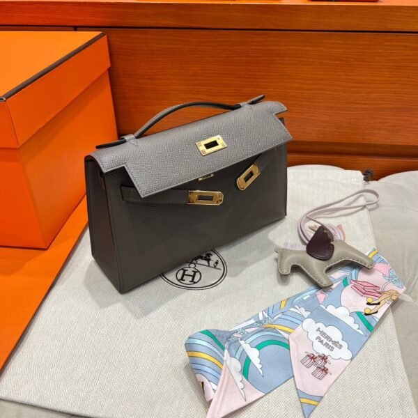 8F Etain Kelly Pochette Epsom Leathers Gold Hardware Full Handmade