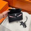 CK89 Black / 3Q Rose Kelly Pochette Swift Leathers Silver Hardware Full Handmade