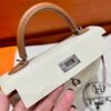 Craie / Gold / Mauve Pale Mini Kelly 19CM Epsom Leather Silver Hardware Full Handmade