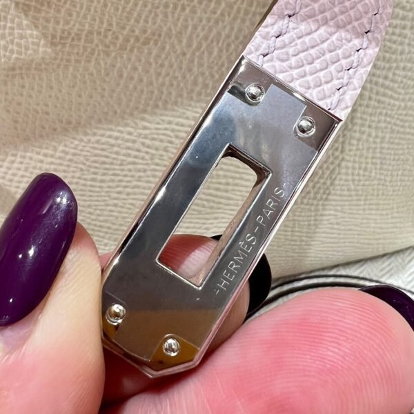 Craie / Gold / Mauve Pale Mini Kelly 19CM Epsom Leather Silver Hardware Full Handmade