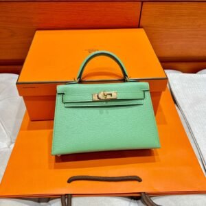 3I Vert Criquet Mini Kelly 19CM Chever Leather Gold Hardware Full Handmade