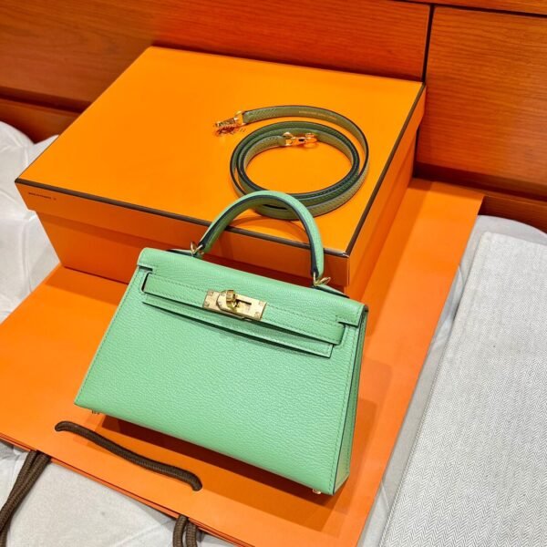 3I Vert Criquet Mini Kelly 19CM Chever Leather Gold Hardware Full Handmade