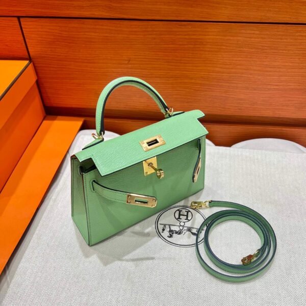 3I Vert Criquet Mini Kelly 19CM Chever Leather Gold Hardware Full Handmade