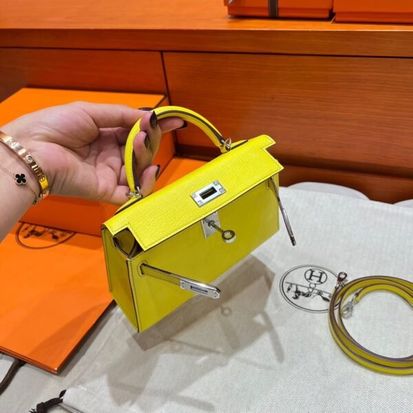 9N Cady Yellow Mini Kelly 19CM Chever Leather Silver Hardware Full Handmade