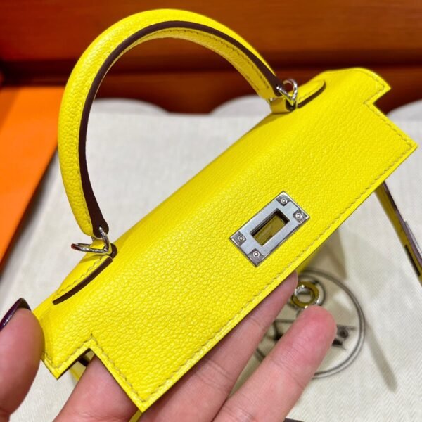 9N Cady Yellow Mini Kelly 19CM Chever Leather Silver Hardware Full Handmade