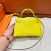 9N Cady Yellow Mini Kelly 19CM Chever Leather Silver Hardware Full Handmade