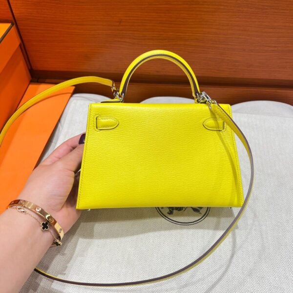 9N Cady Yellow Mini Kelly 19CM Chever Leather Silver Hardware Full Handmade
