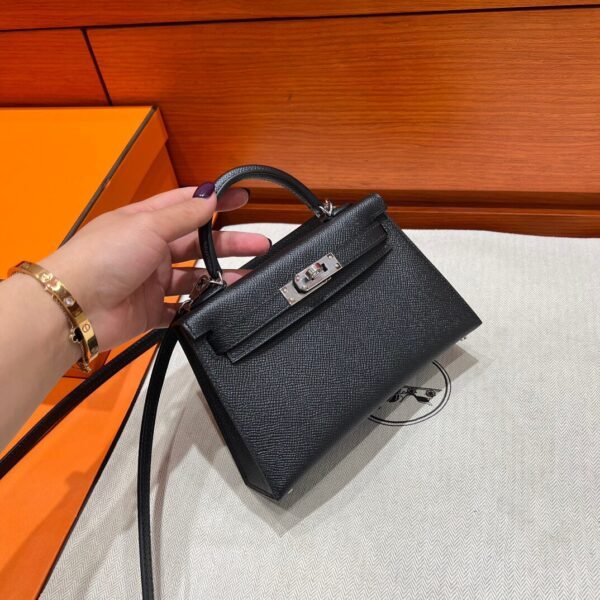 CK89 Black/Noir Mini Kelly 19CM Epsom Leather Silver Hardware Full Handmade