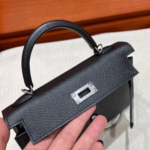 CK89 Black/Noir Mini Kelly 19CM Epsom Leather Silver Hardware Full Handmade