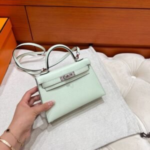 0S Vert FIzz Mini Kelly 19CM Chever Leather Silver Hardware Full Handmade