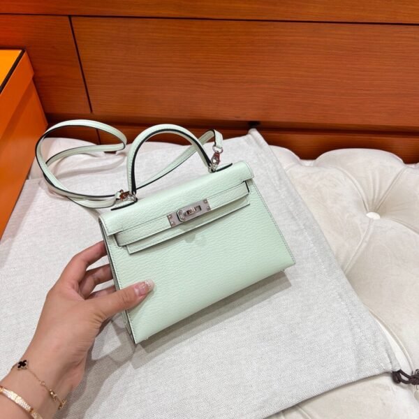 0S Vert FIzz Mini Kelly 19CM Chever Leather Silver Hardware Full Handmade