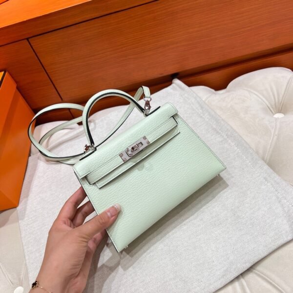 0S Vert FIzz Mini Kelly 19CM Chever Leather Silver Hardware Full Handmade