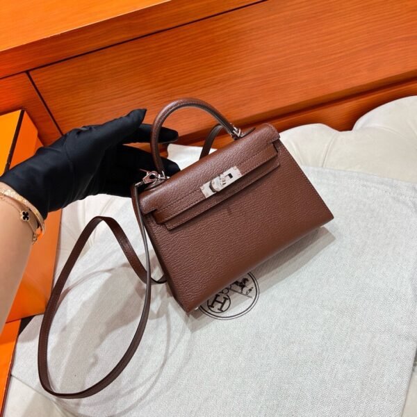 41 Havana/Etrusque Mini Kelly 19CM Chever Leather Silver Hardware Full Handmade